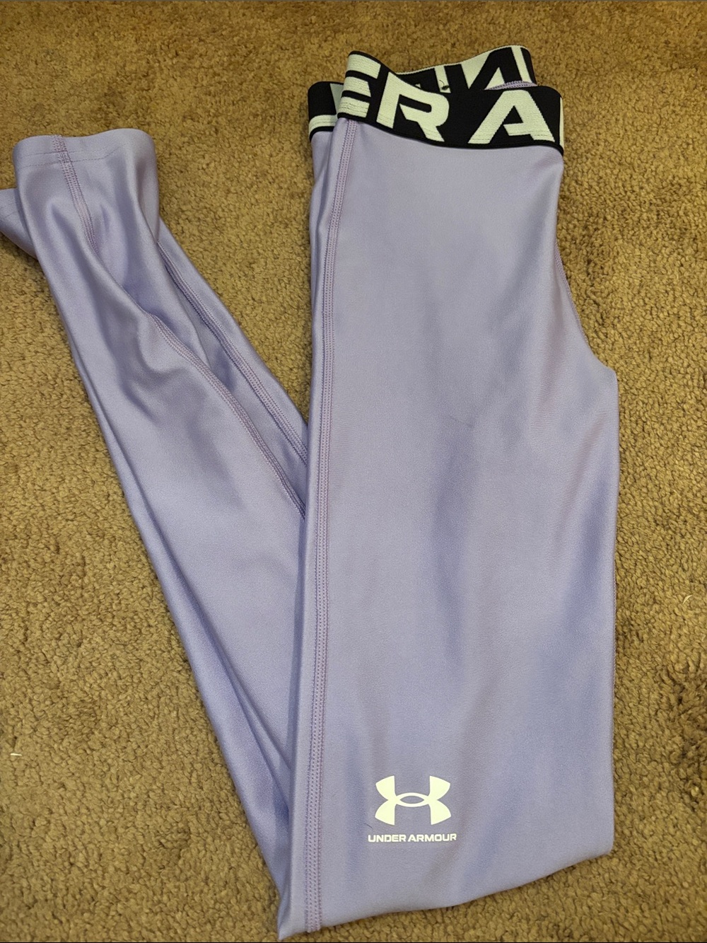 Under Armour Lilac Performance Leggings with Black Logo Waistband